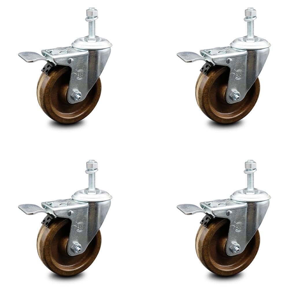 4 inch High Temp Phenolic Swivel Stem Caster Set with Total Lock Brake C383