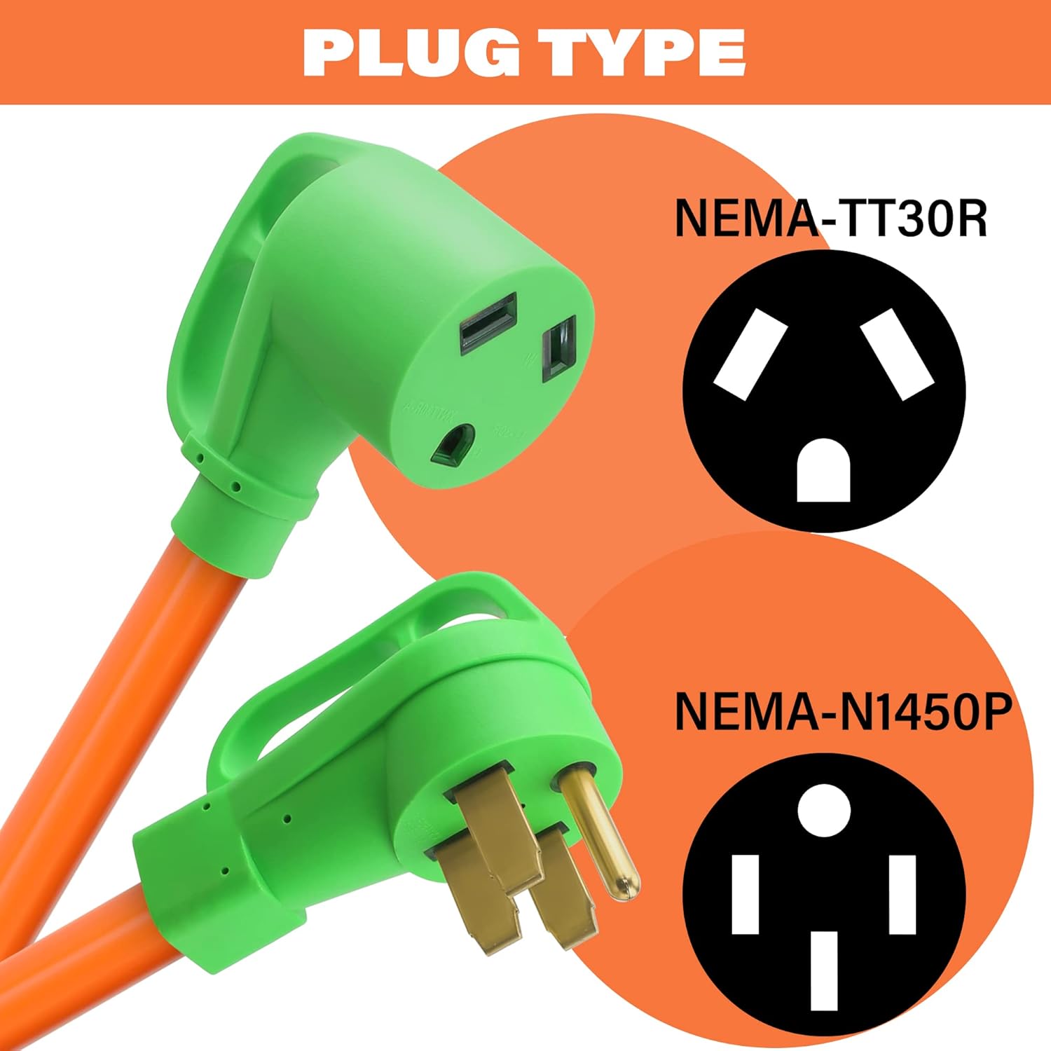 NEMA 14-50P Male to TT-30R Female Generator Adapter Cord, 50 Amp to 30 Amp, STW 10/3 AWG, UL Z9862
