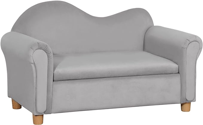 Grey Velvet Kids Sofa with Toy Storage Chest O9469