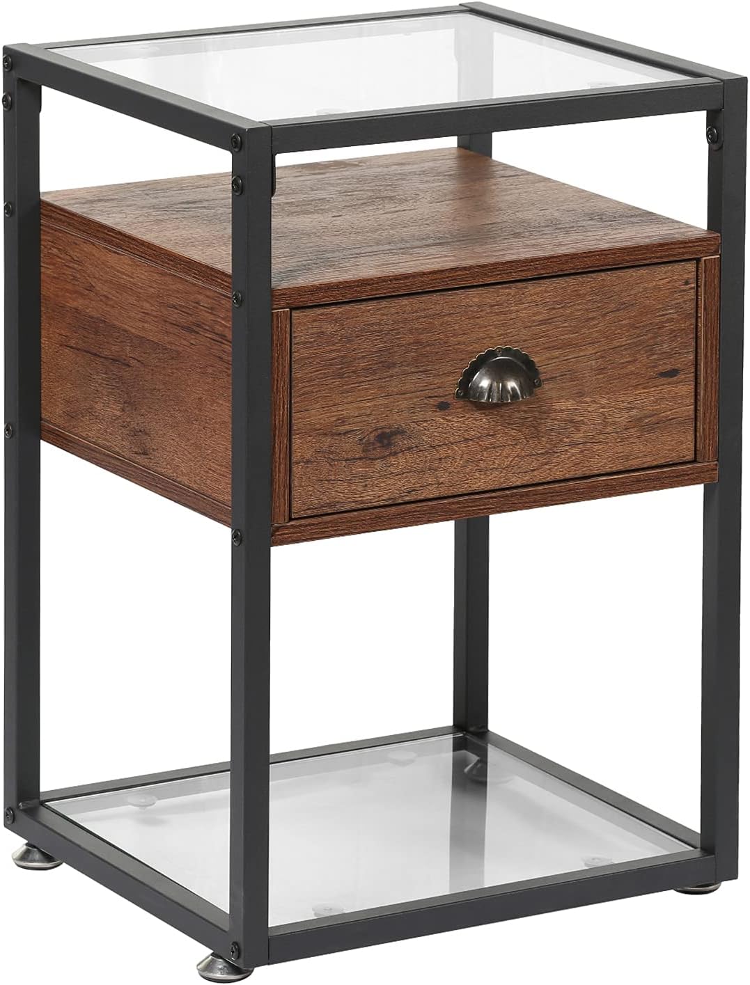 Brown Nightstand with Drawer and Shelf F519