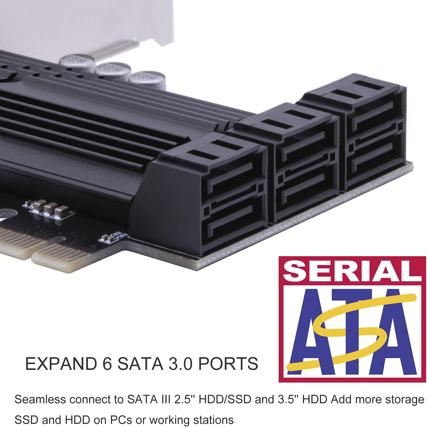 6 Ports PCIe SATA 3.0 6Gbps Expansion Controller Card with 6 SATA Cables and Heatsink X99028