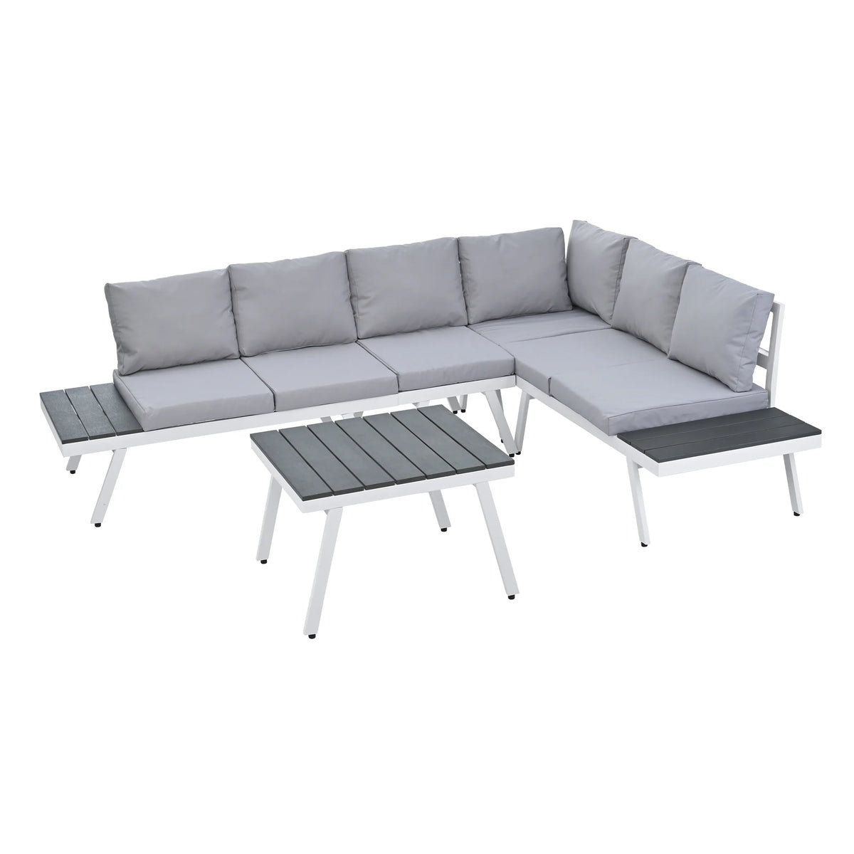 White Aluminum Patio Sectional Sofa Set with End Tables and Coffee Table P6922