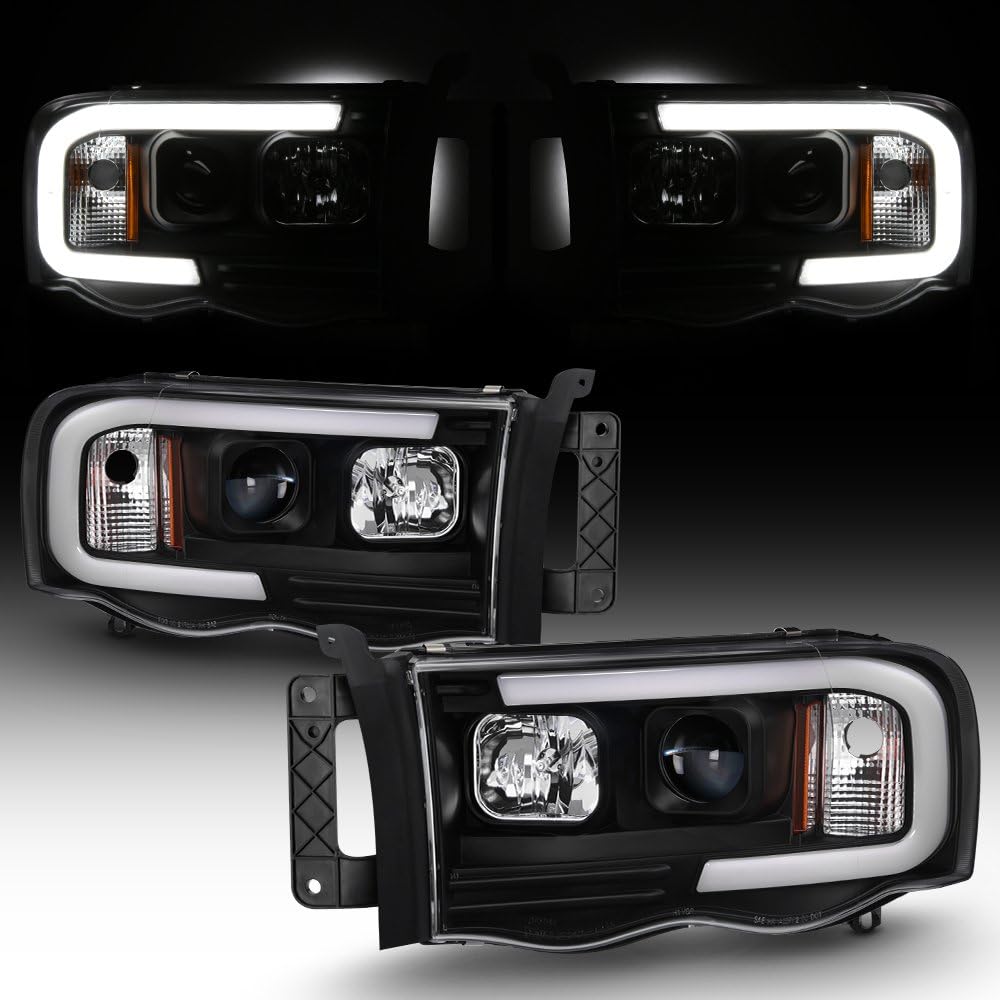 Black LED Tube Projector Headlights Pair H6467