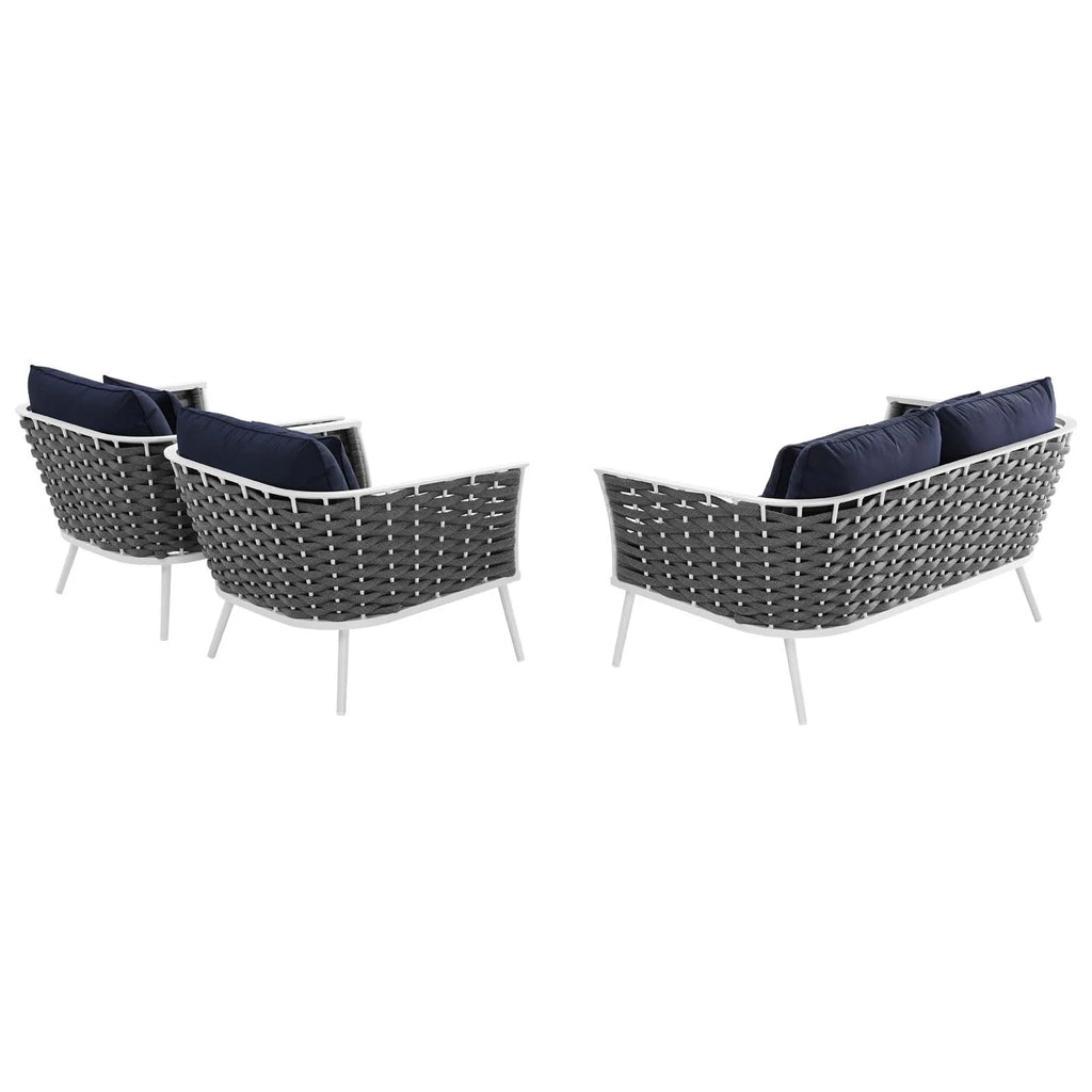 White Navy 3 Piece Aluminum Outdoor Sectional Sofa Set O188