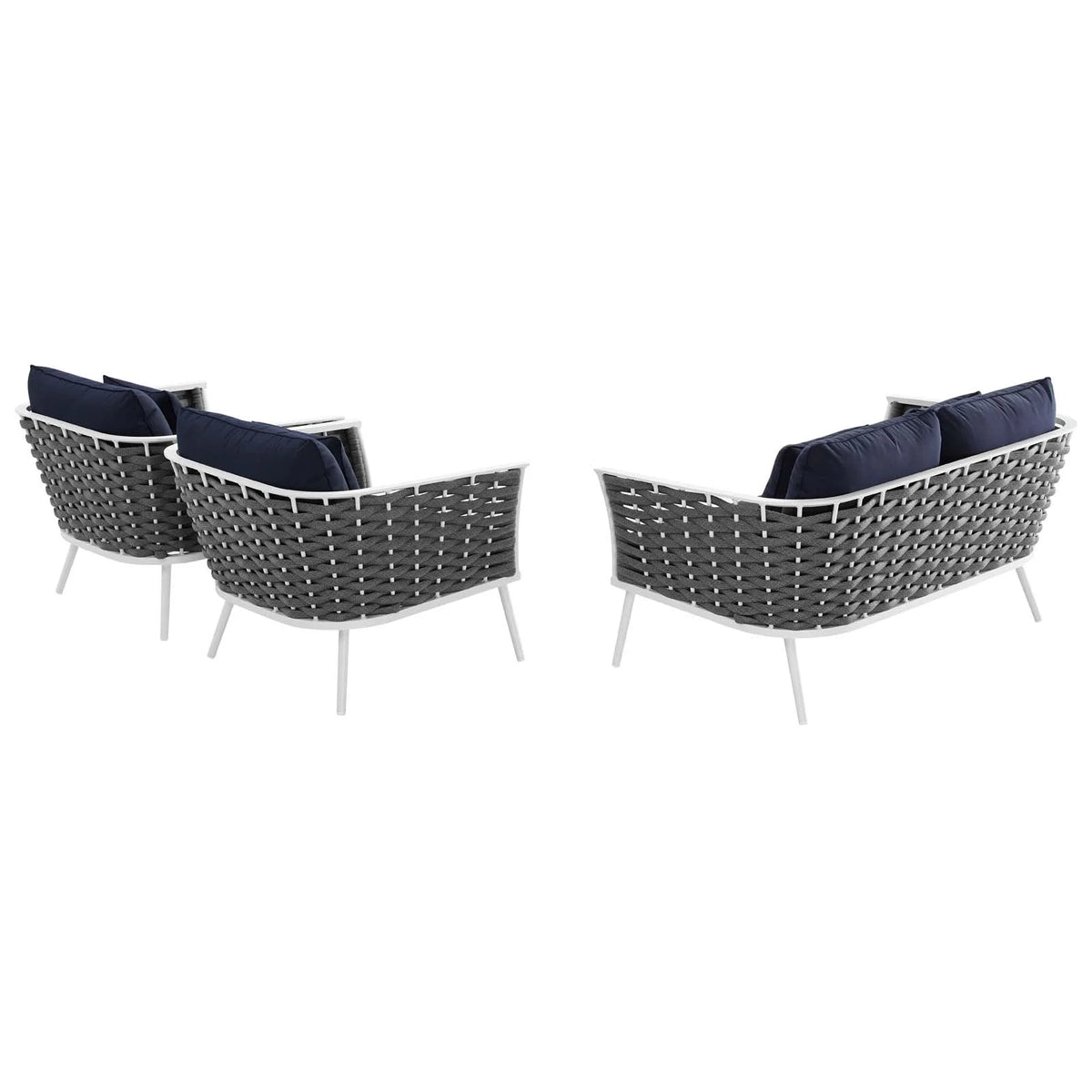 White Navy 3 Piece Aluminum Outdoor Sectional Sofa Set O188