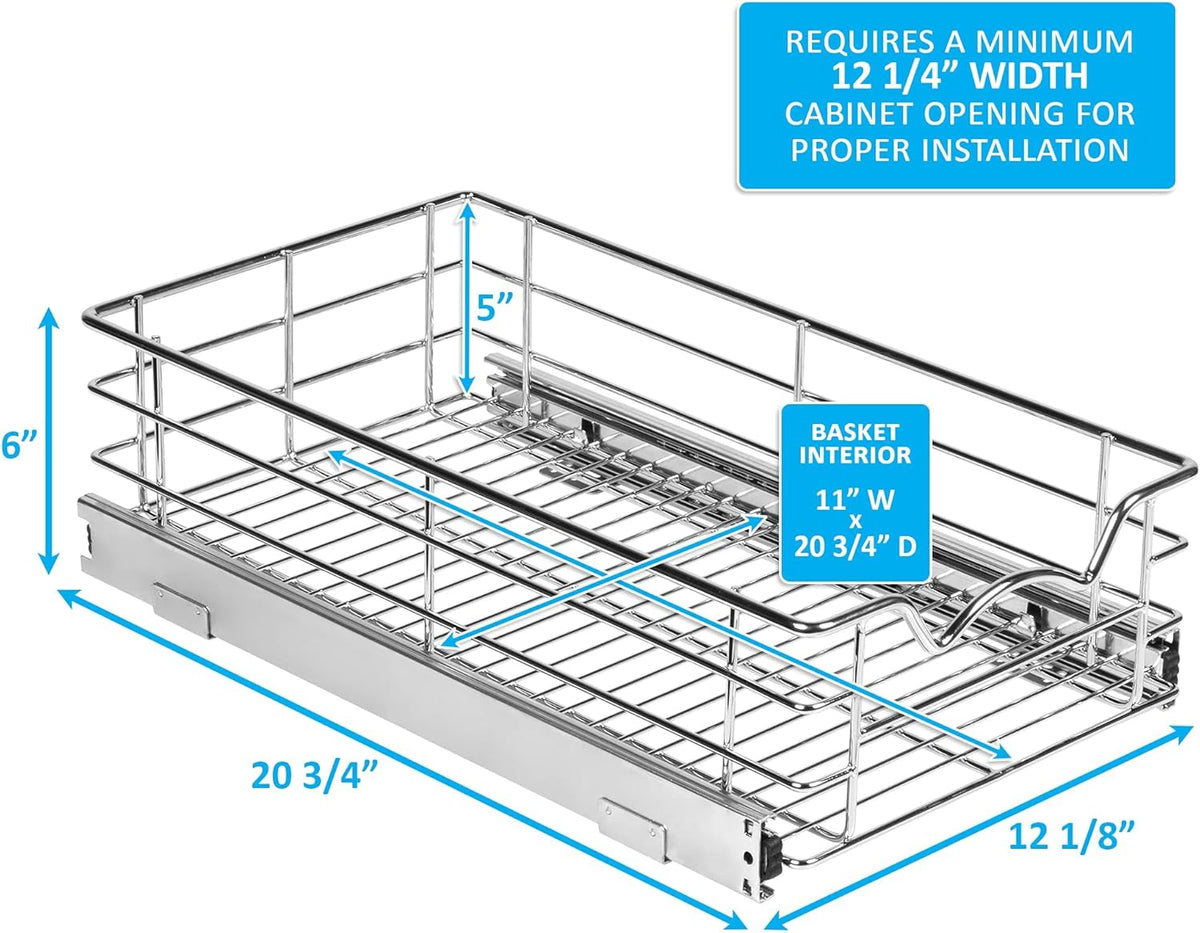 Pull Out Cabinet Organizer Basket, 11W x 21D x 5H I7997