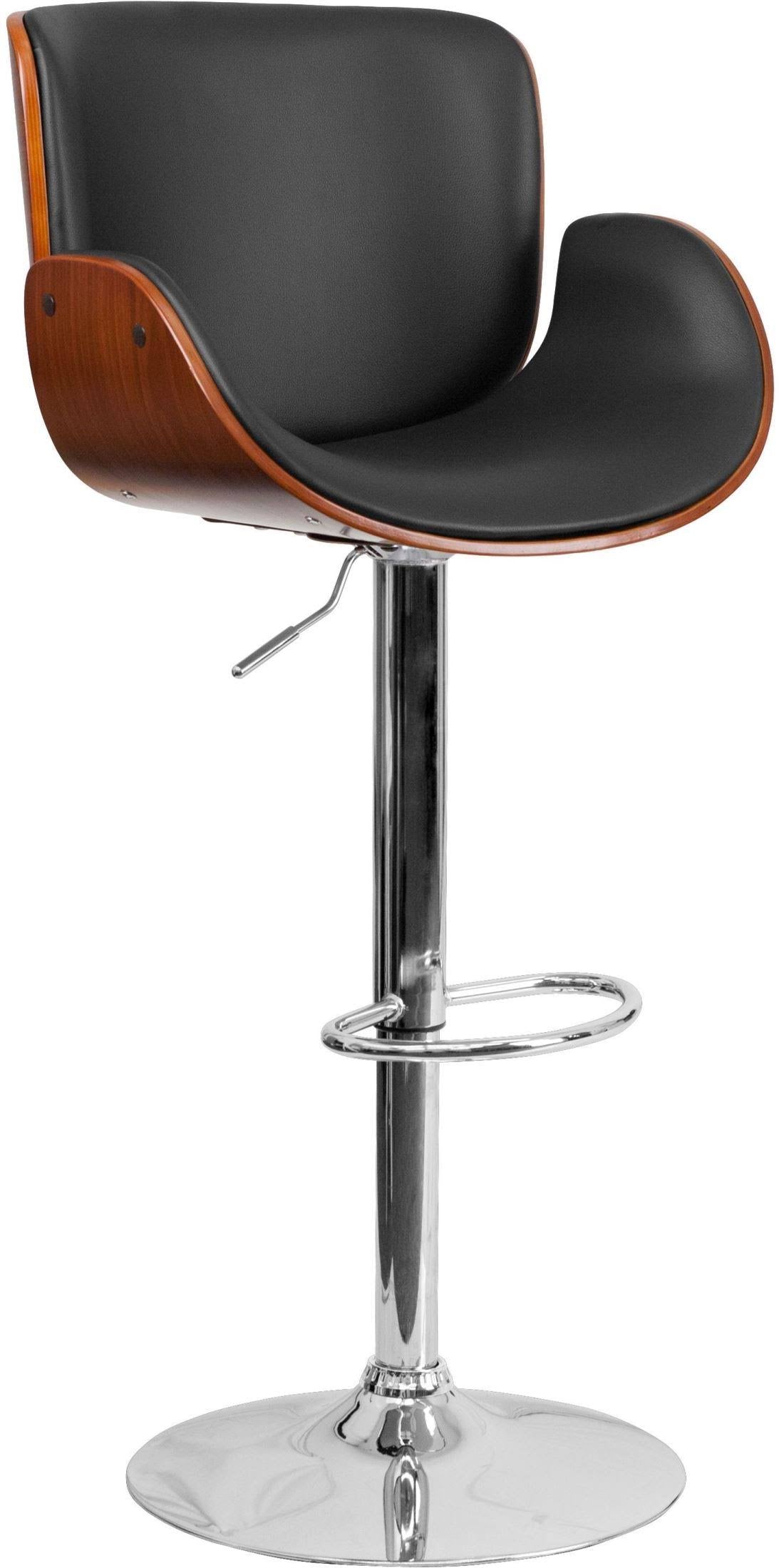 Walnut Bentwood Adjustable Height Barstool with Curved Black Vinyl Seat C86407