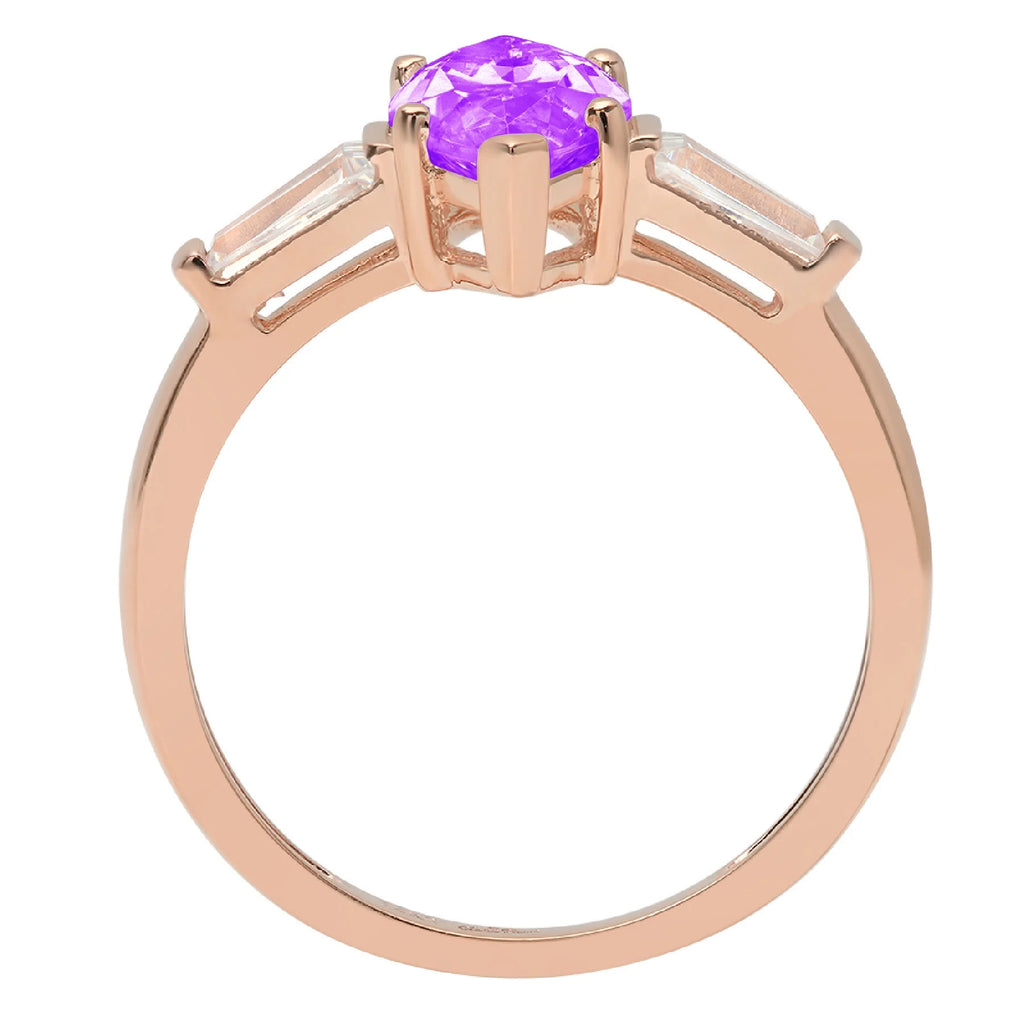 18k Rose Gold Amethyst 3 Stone Ring S777