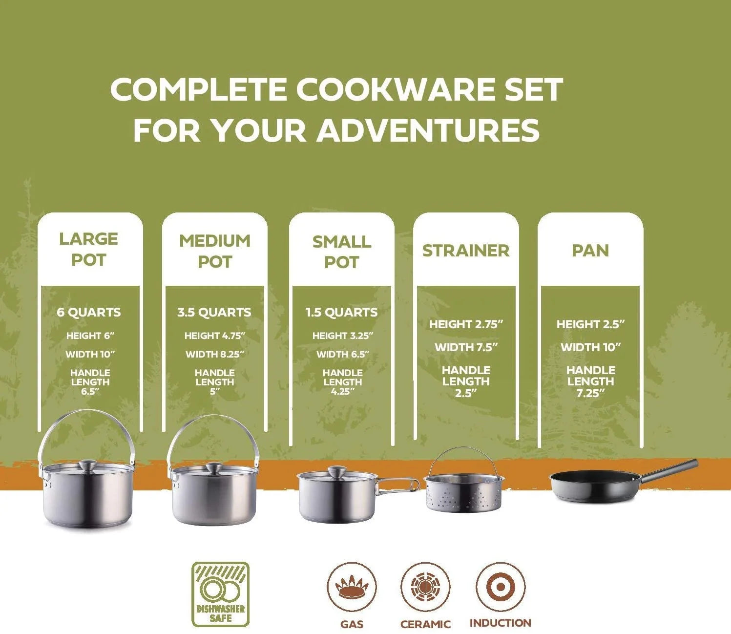 8pc Stainless Steel Camping Cookware Set with Travel Tote Bag B181569