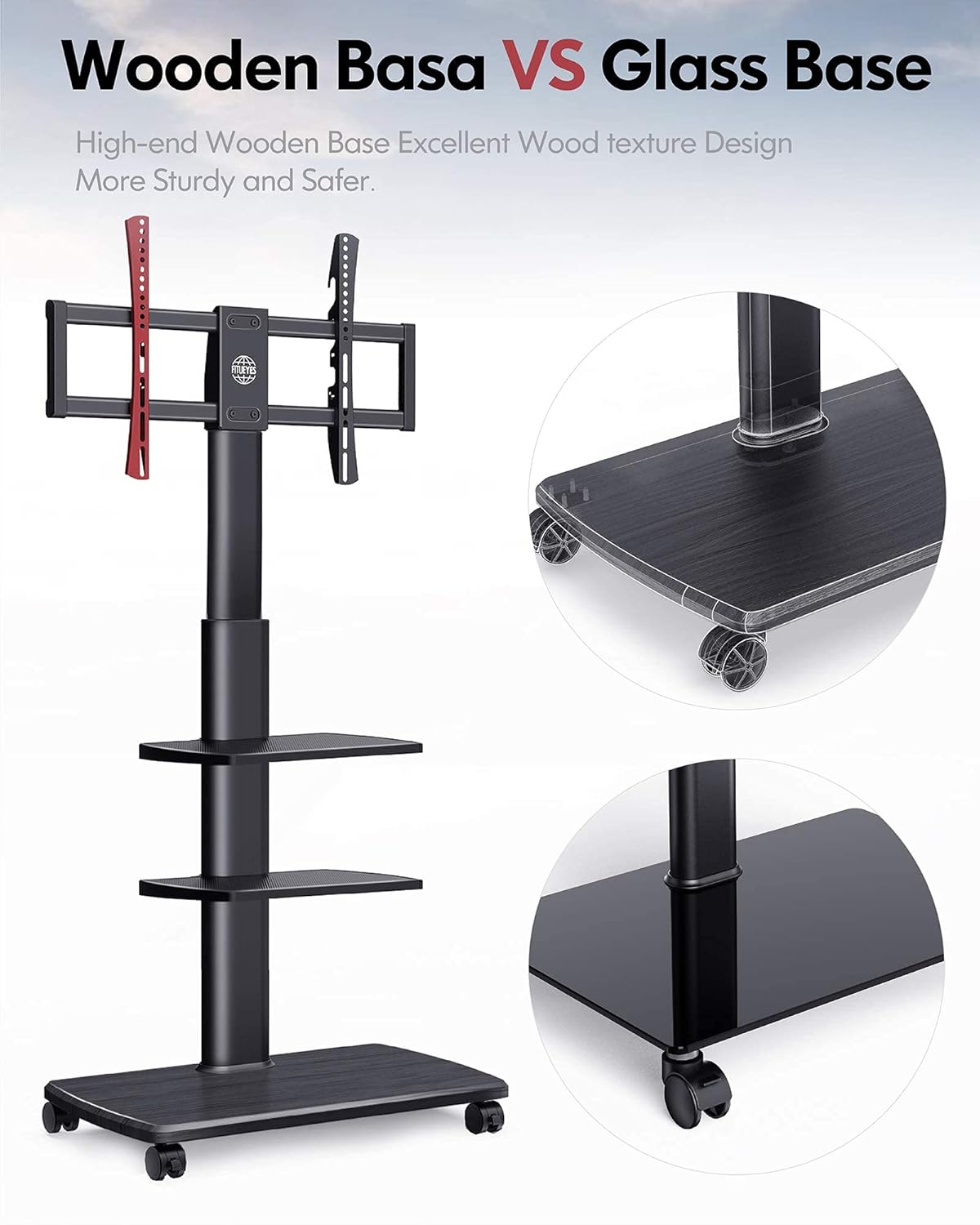 Rolling TV Stand on Wheels for 32 to 65 Inch Flat Screen TV, Black O385