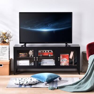 Black 3 Door Metal TV Cabinet X7442