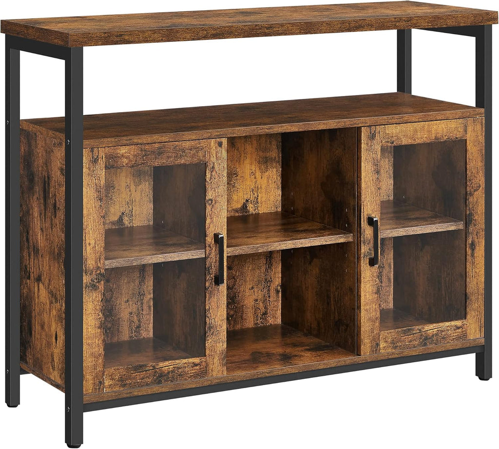 Rustic Brown and Black Buffet Cabinet with Glass Doors L907394