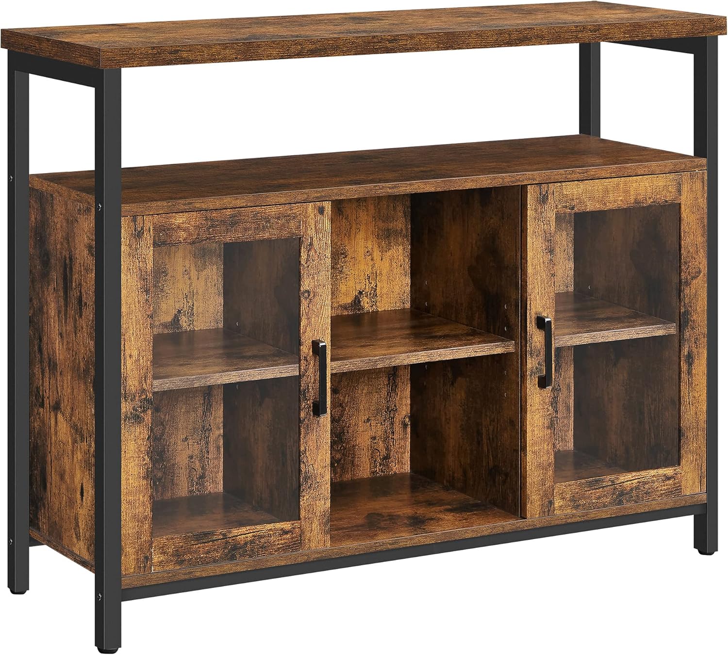 Rustic Brown and Black Buffet Cabinet with Glass Doors L907394