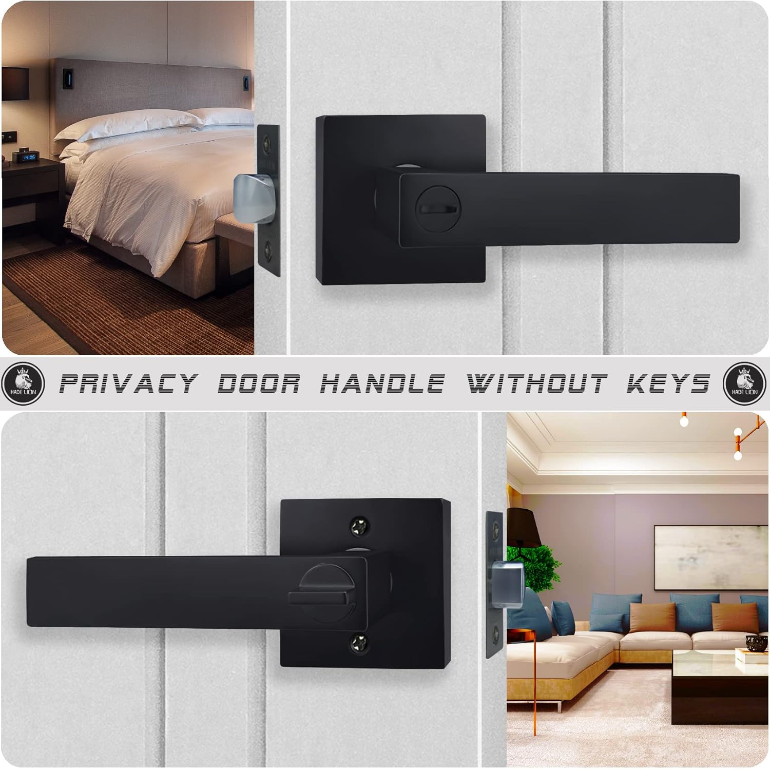 6 Pack Matte Black Square Door Handles M364