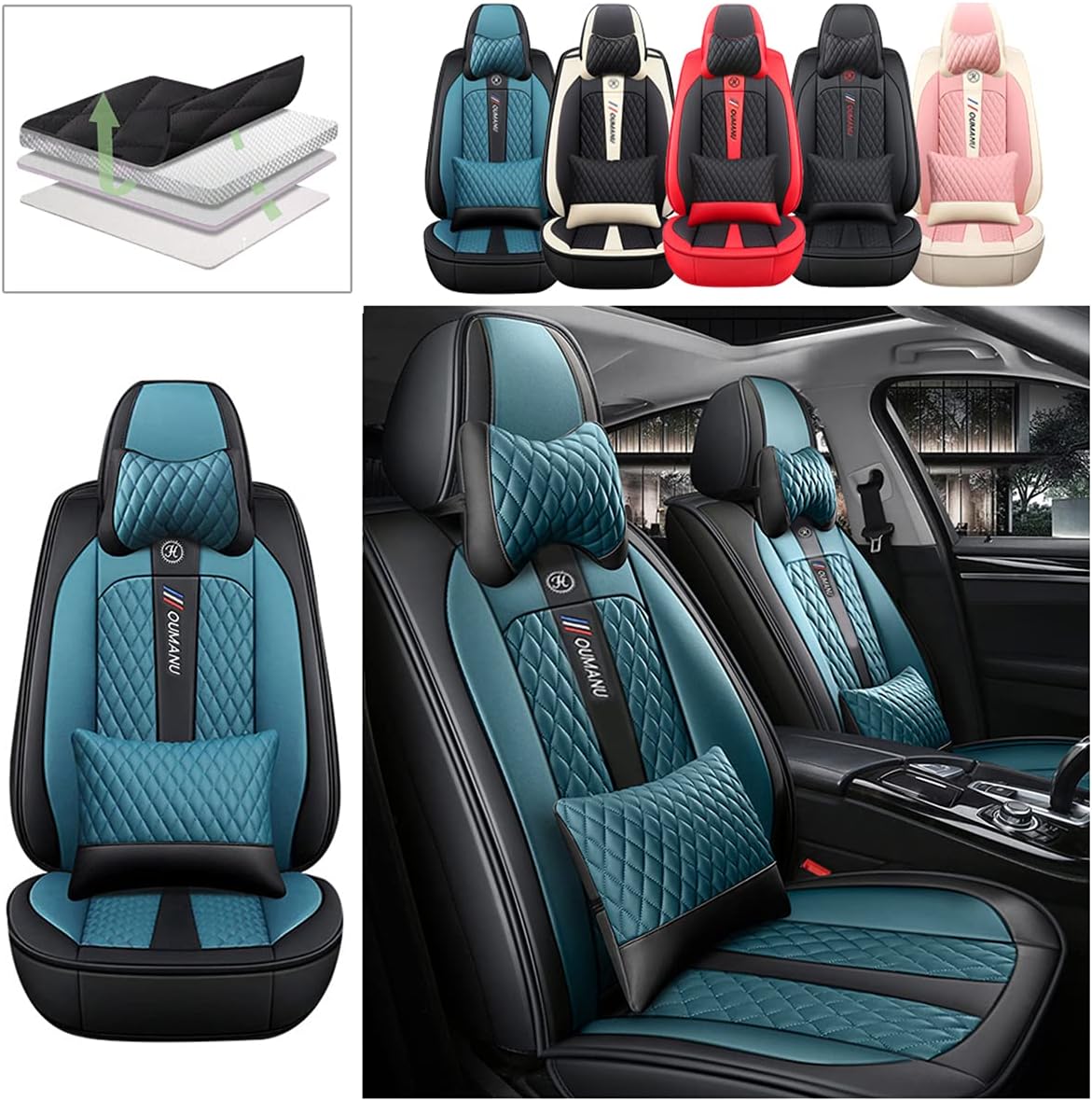 Black & Beige PU Leather Car Seat Covers G1812