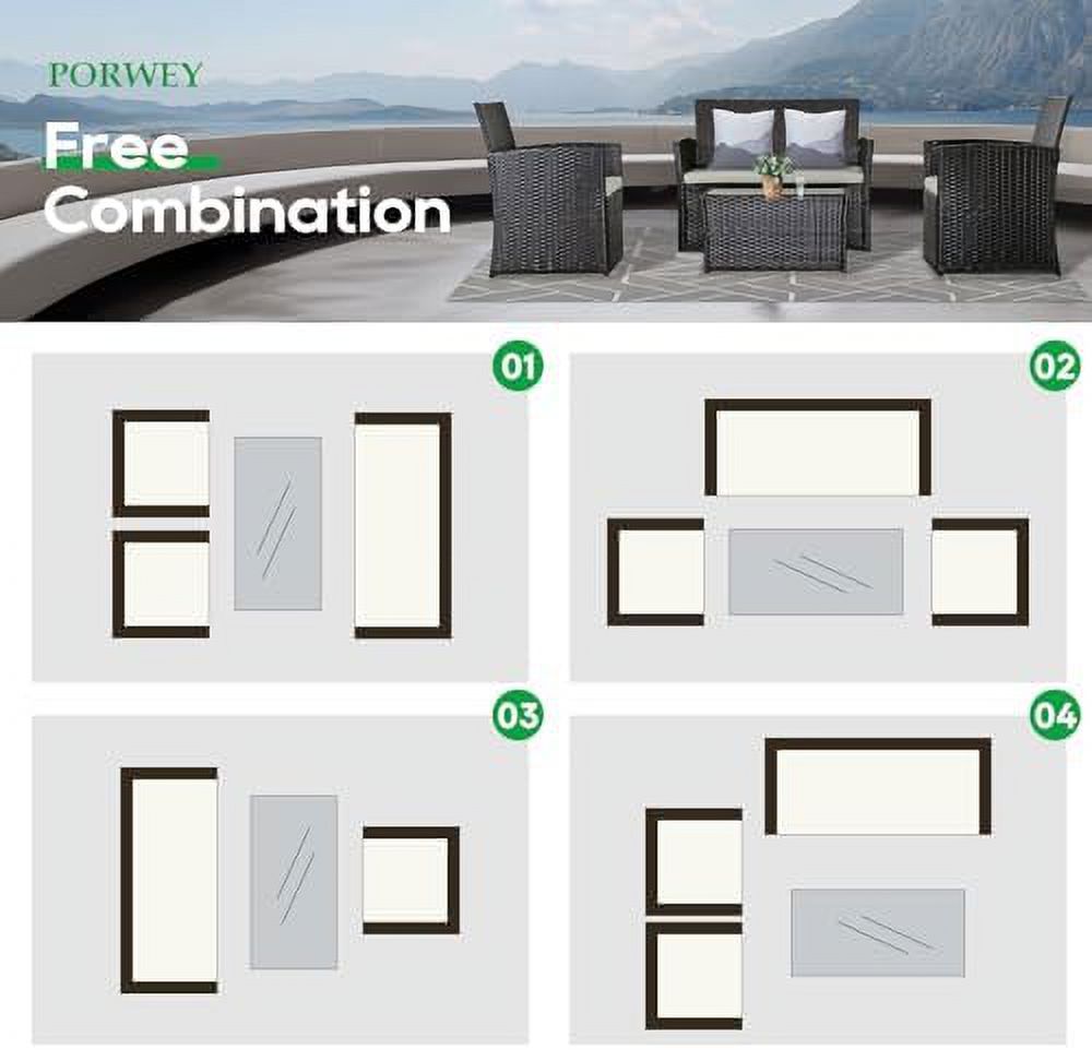 4 Pieces Gray Wicker Rattan Sectional Sofa Set with Table and Loveseat X906298