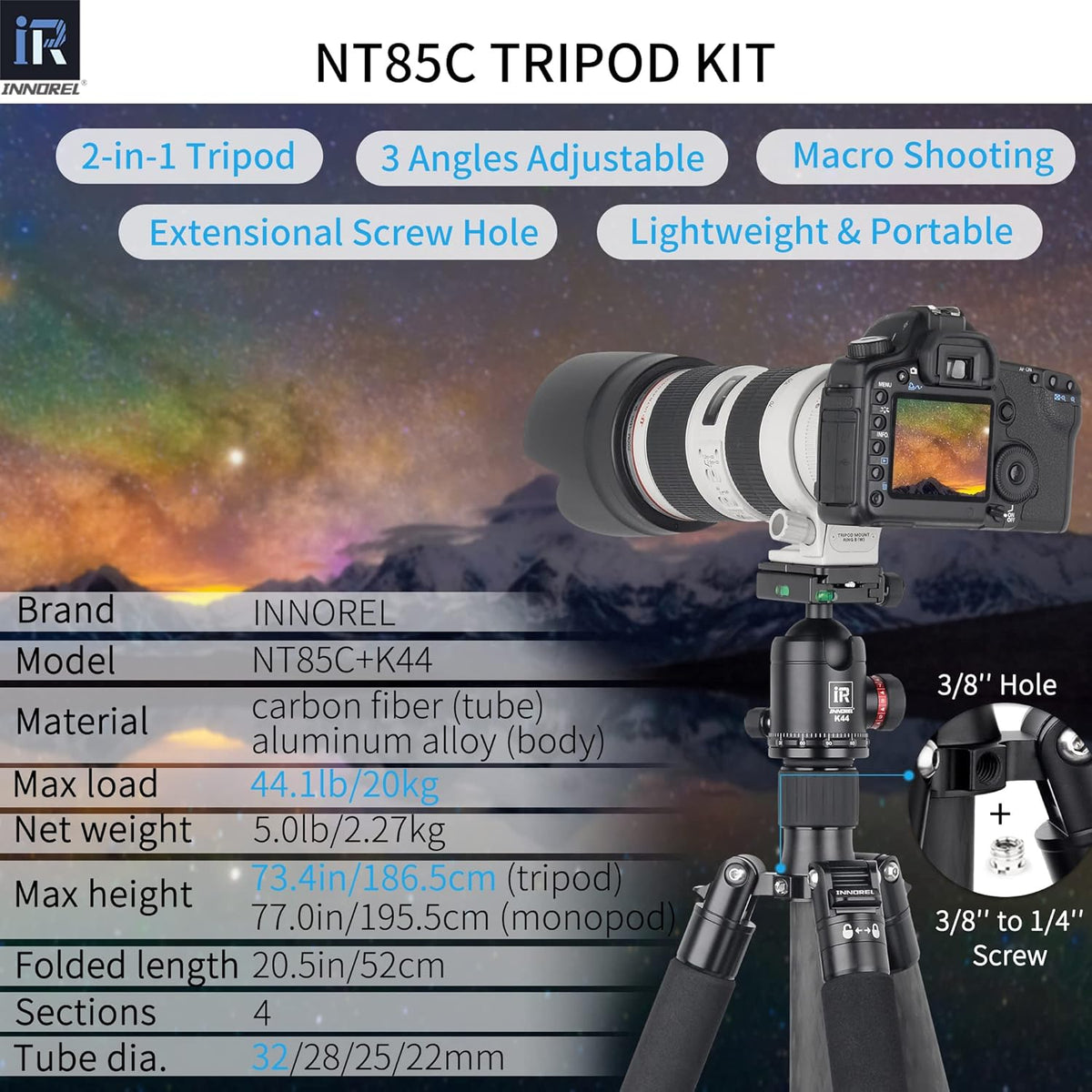 Carbon Fiber Tripod with 32mm Tube and 360° Panoramic Ballhead X7584