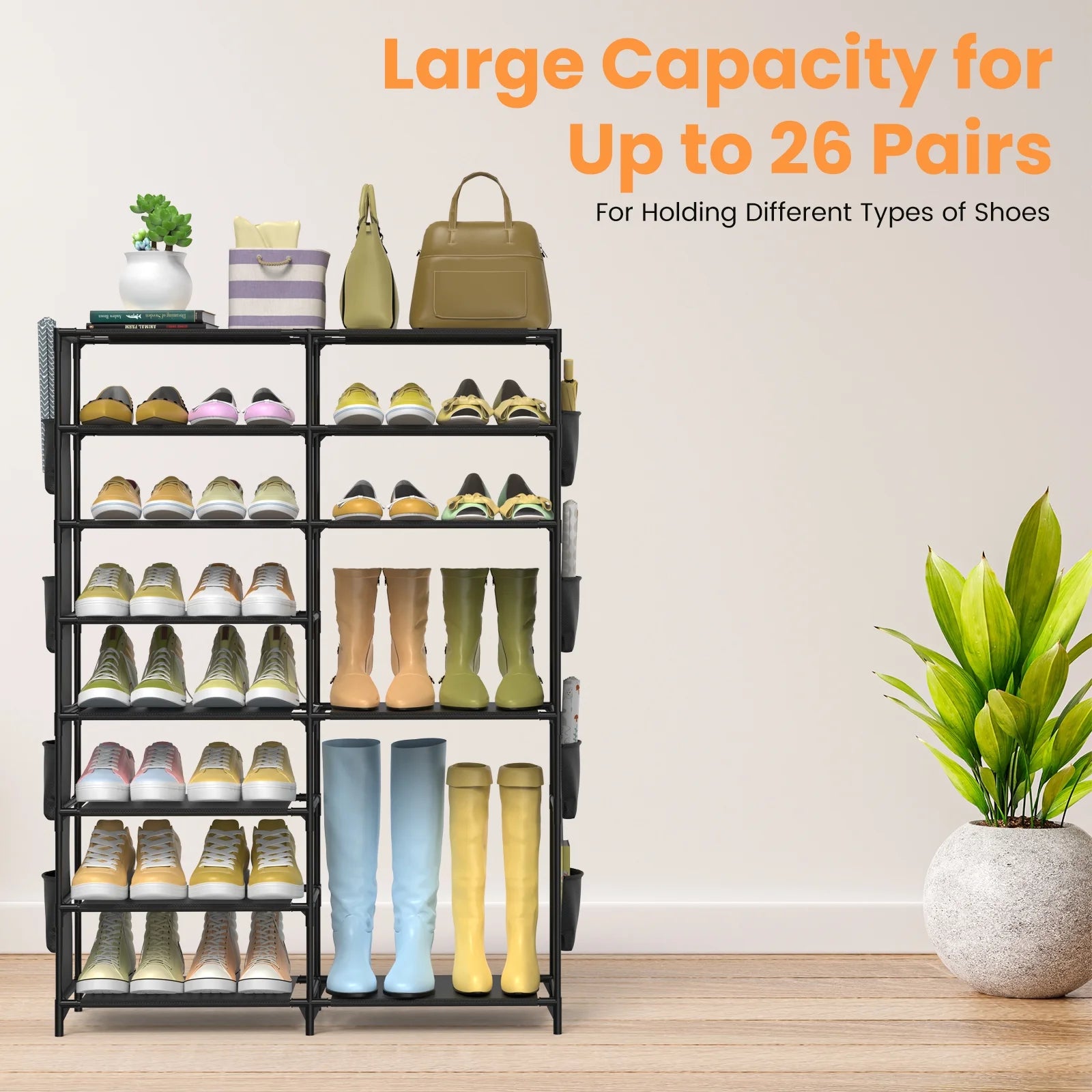 Black 8 Tier Metal Shoe Storage Shelf U902
