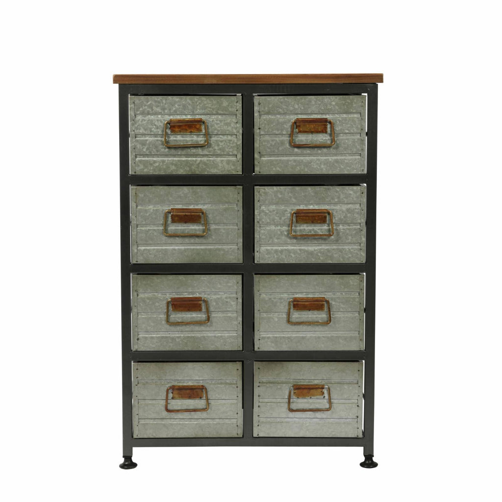 Gray and Brown Accent Cabinet with Solid Wood Top Q4409