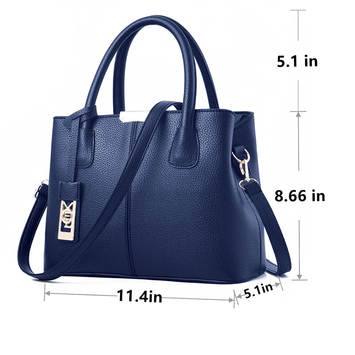 Blue Leather Tote Bag with Shoulder Q8686