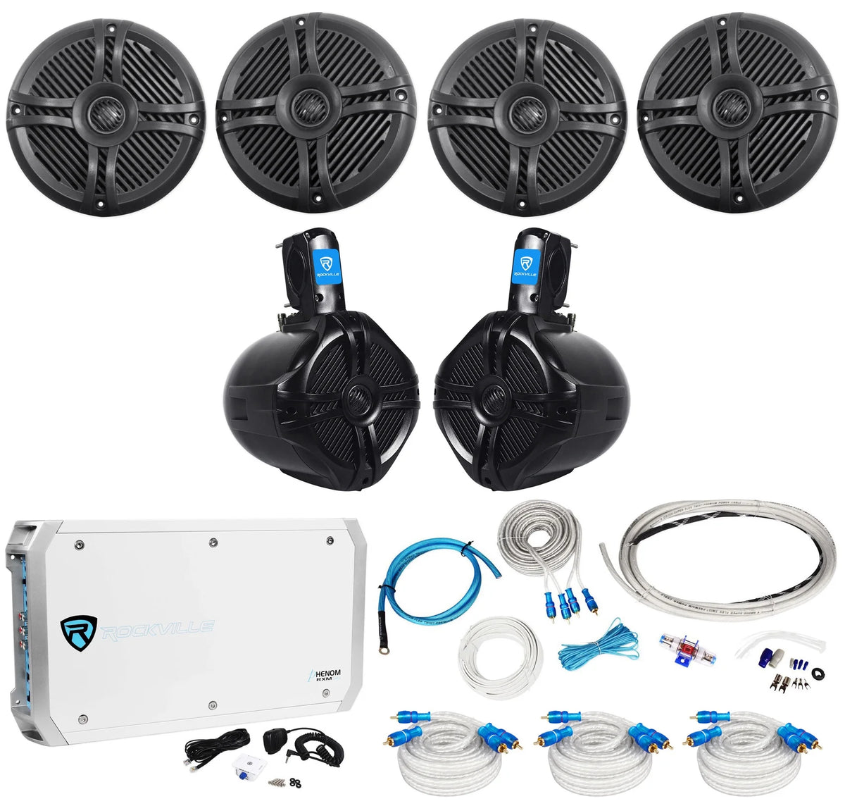 6.5" 1600w Marine Boat Speakers with Wakeboards and Amp Wire Kit G63977