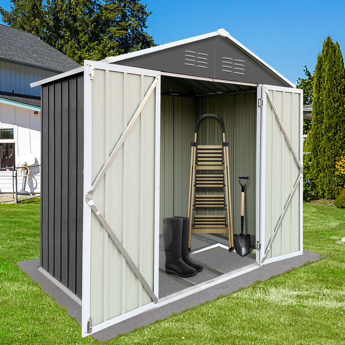 6' x 4' Metal Outdoor Storage Shed with Lockable Doors A52469