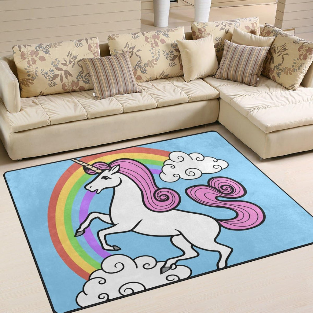 Unicorn with Rainbow Clouds Lightweight Carpet Mats Area Rug O171