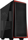 ATX Tower Computer Case with Three 120mm Red LED Intake Fans in Black and Red with Side Panel Window I513396