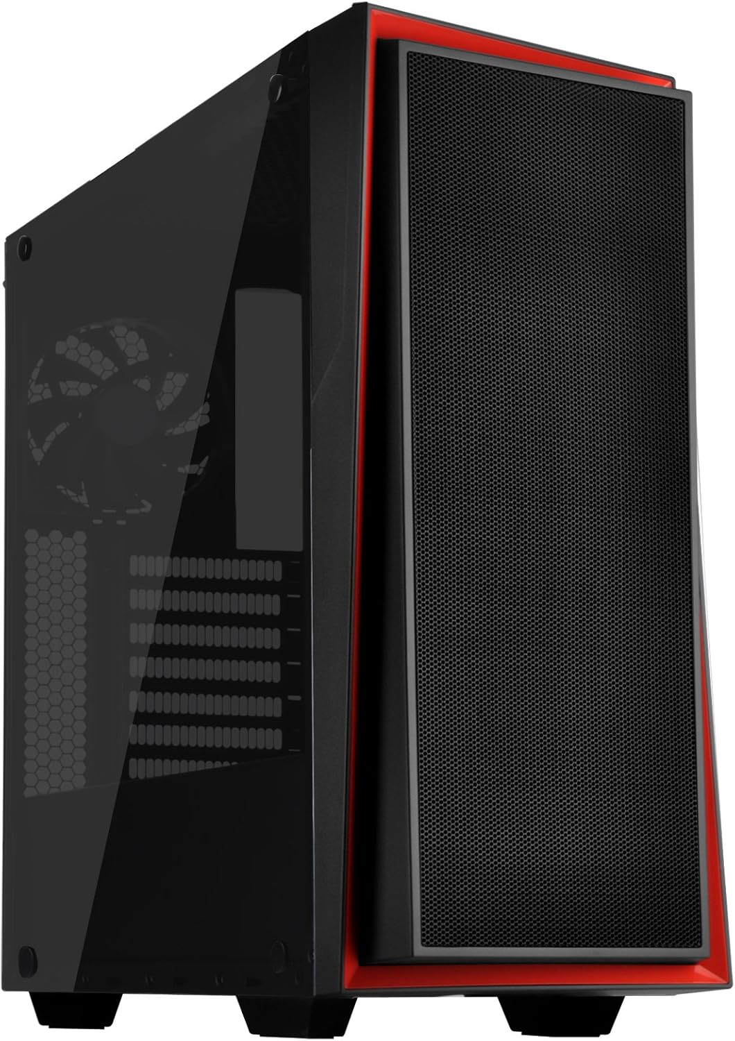 ATX Tower Computer Case with Three 120mm Red LED Intake Fans in Black and Red with Side Panel Window I513396