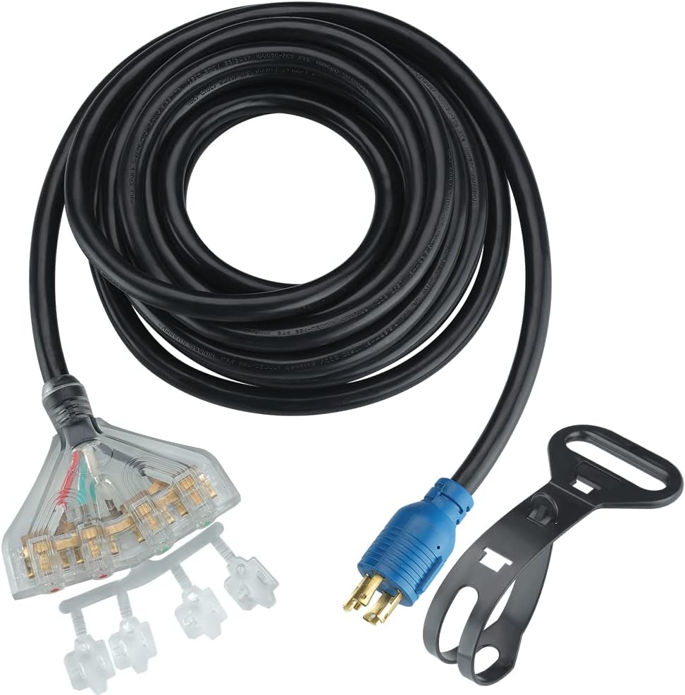 25 Feet 30 Amp 10 Gauge 4 Prong Generator Extension Cord 125/250V 7500W Pack of 2 K28656