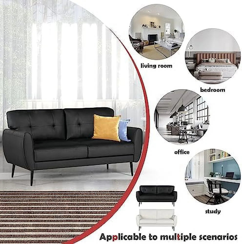 White Tufted Leather Loveseat Sofa H901