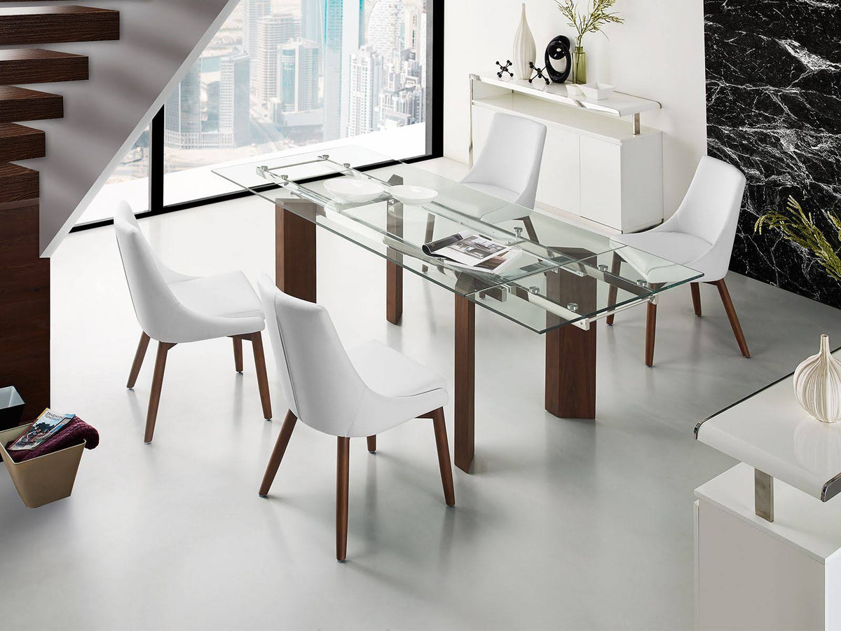 White Eco-Leather Walnut Legs Dining Chair M8628