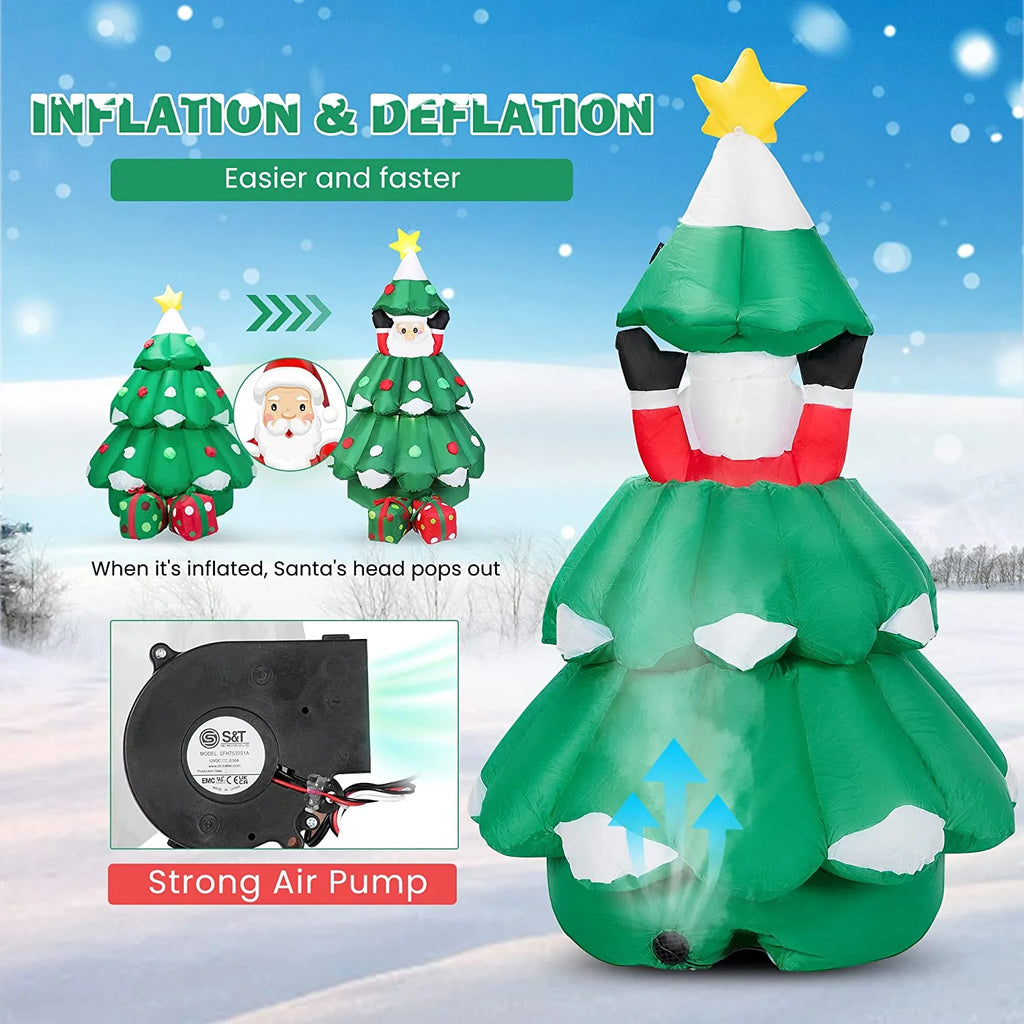 6ft Inflatable LED Lighted Christmas Tree with Pop up Santa and 2 Gift Boxes J208889