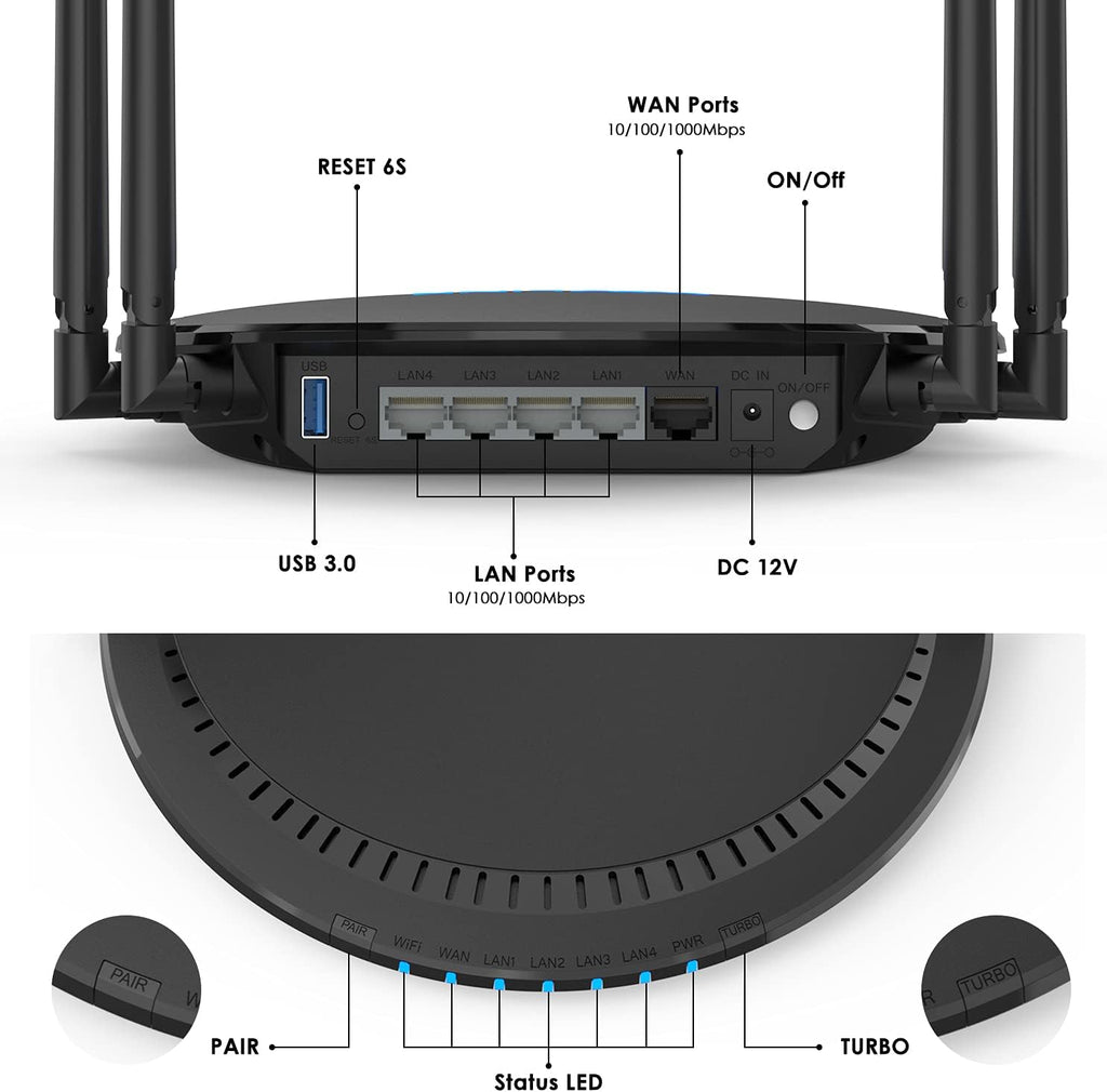 AX1800 Dual Band WiFi 6 Router, 5 Gigabit Ethernet Ports, USB 3.0, Pack of 2 V8714