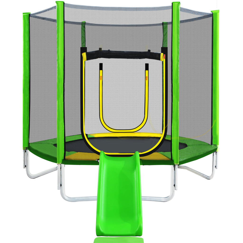 7FT Round Trampoline with Safety Enclosure Net, Slide and Ladder G233058