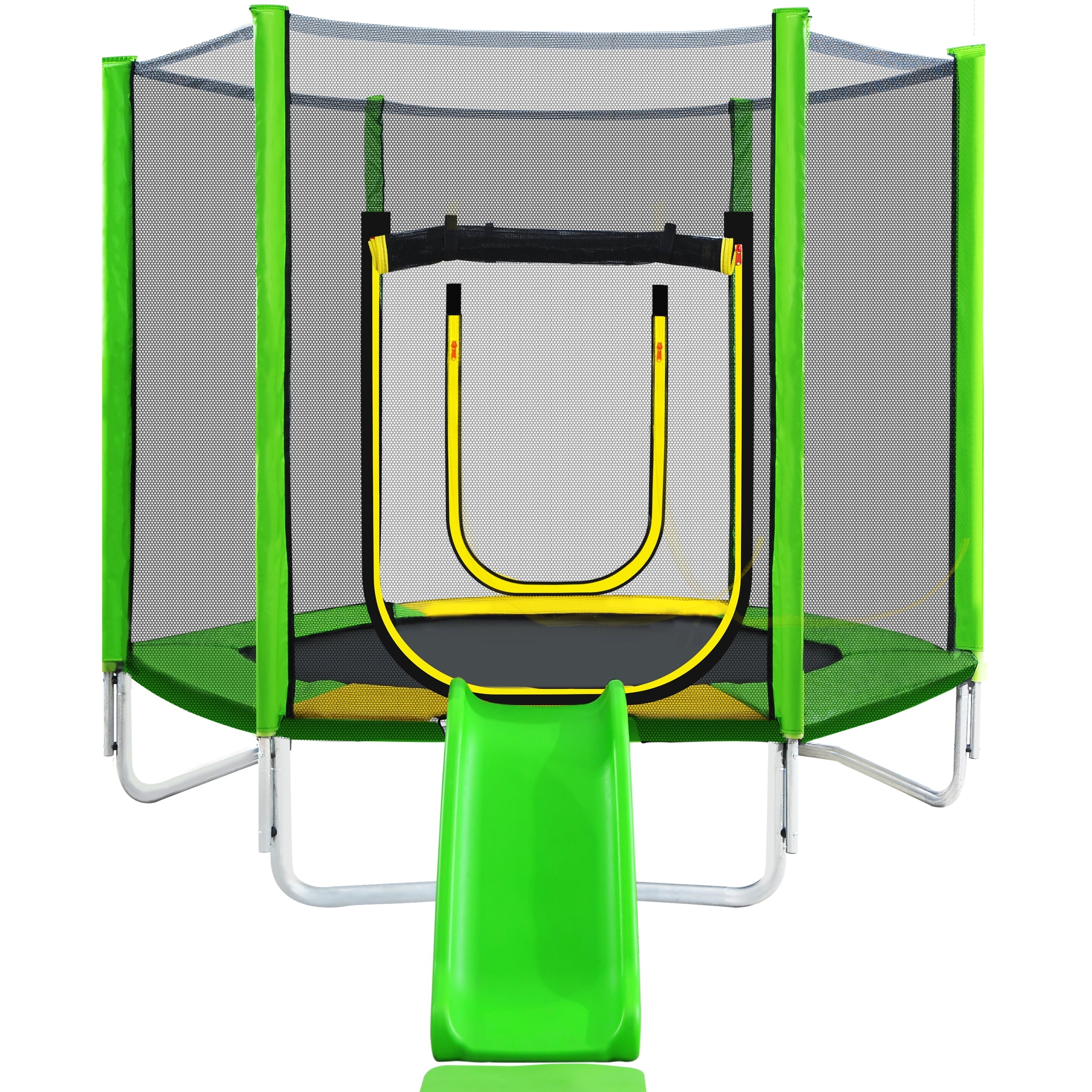 7FT Round Trampoline with Safety Enclosure Net, Slide and Ladder G233058