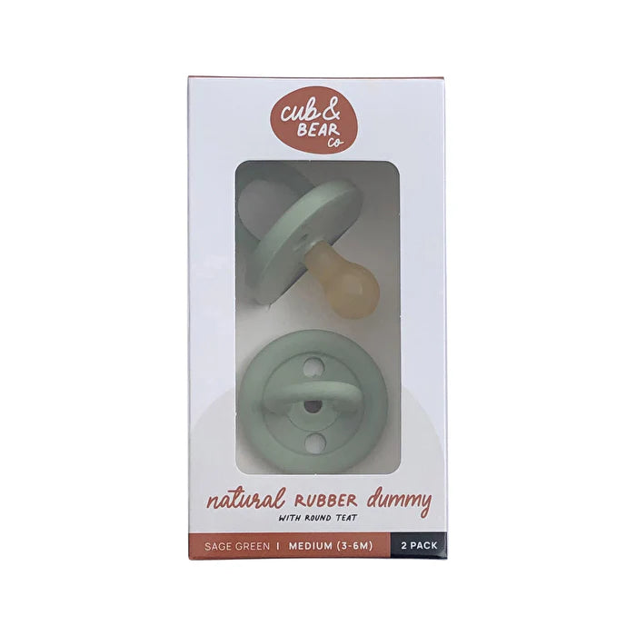 Natural Rubber Dummy Round Teat Medium (3-6 Months) Sage Green Twin Pack S5482