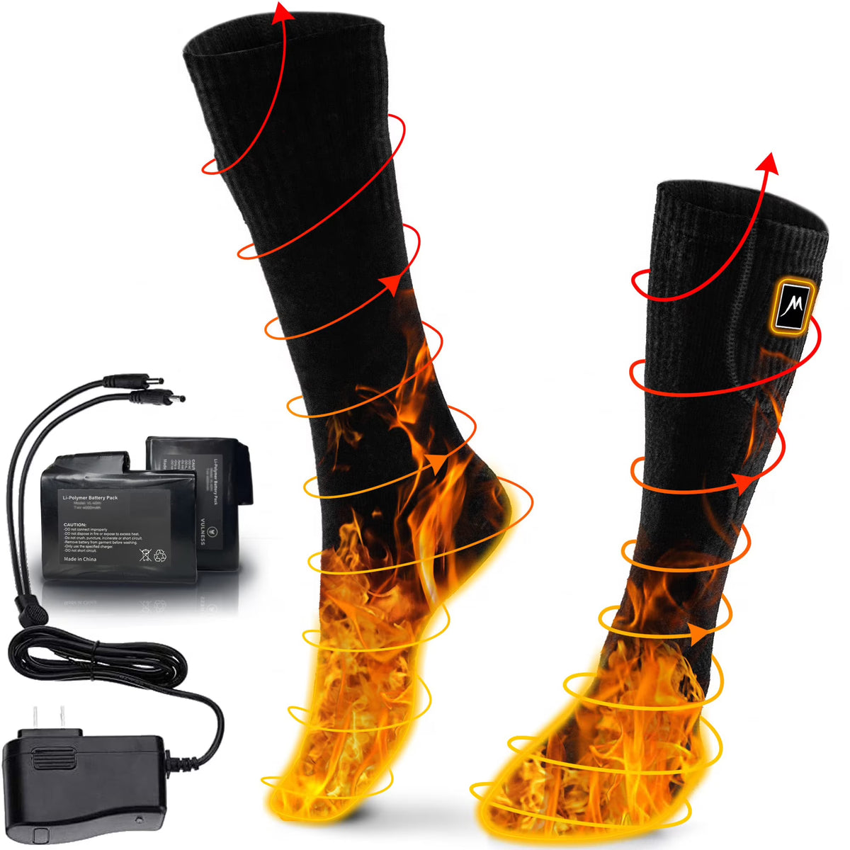Black L Rechargeable Electric Heated Socks Y89170