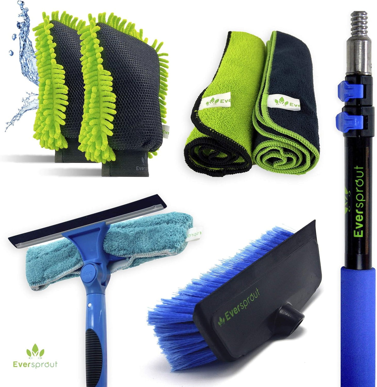 1.5-to-4 Foot Car Wash Kit with Extension Pole, Scrub Brush Pro, Swivel Squeegee, Carwash Mitts, Microfiber Towels U95837