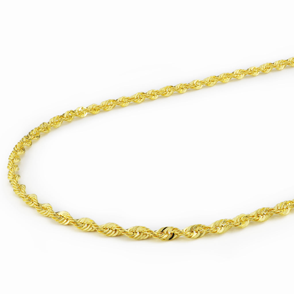 14k Yellow Gold Solid Rope Chain Diamond Cut Bracelet or Anklet X3379