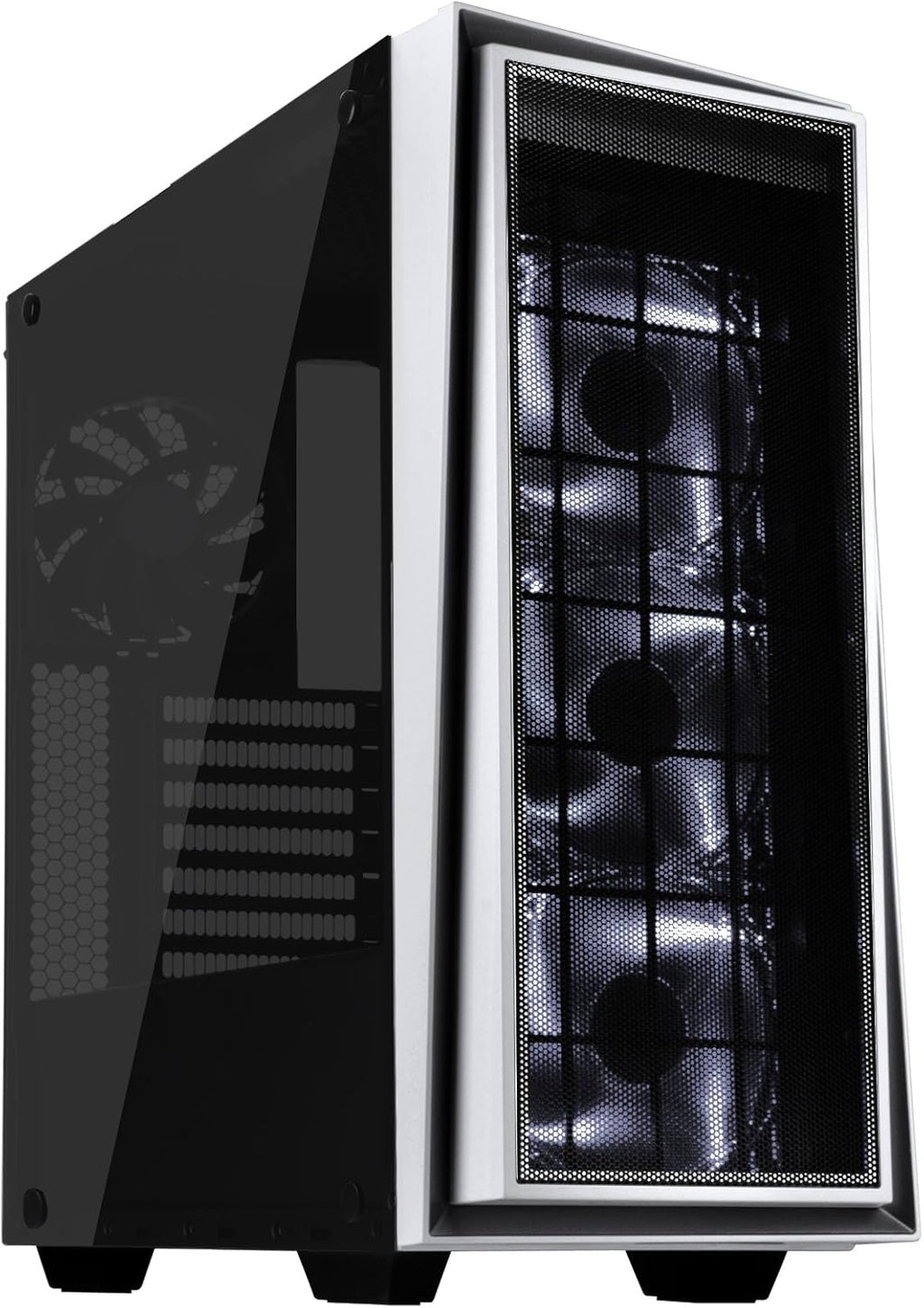 ATX Tower Computer Case with Three 120mm Red LED Intake Fans in Black and Red with Side Panel Window I513396