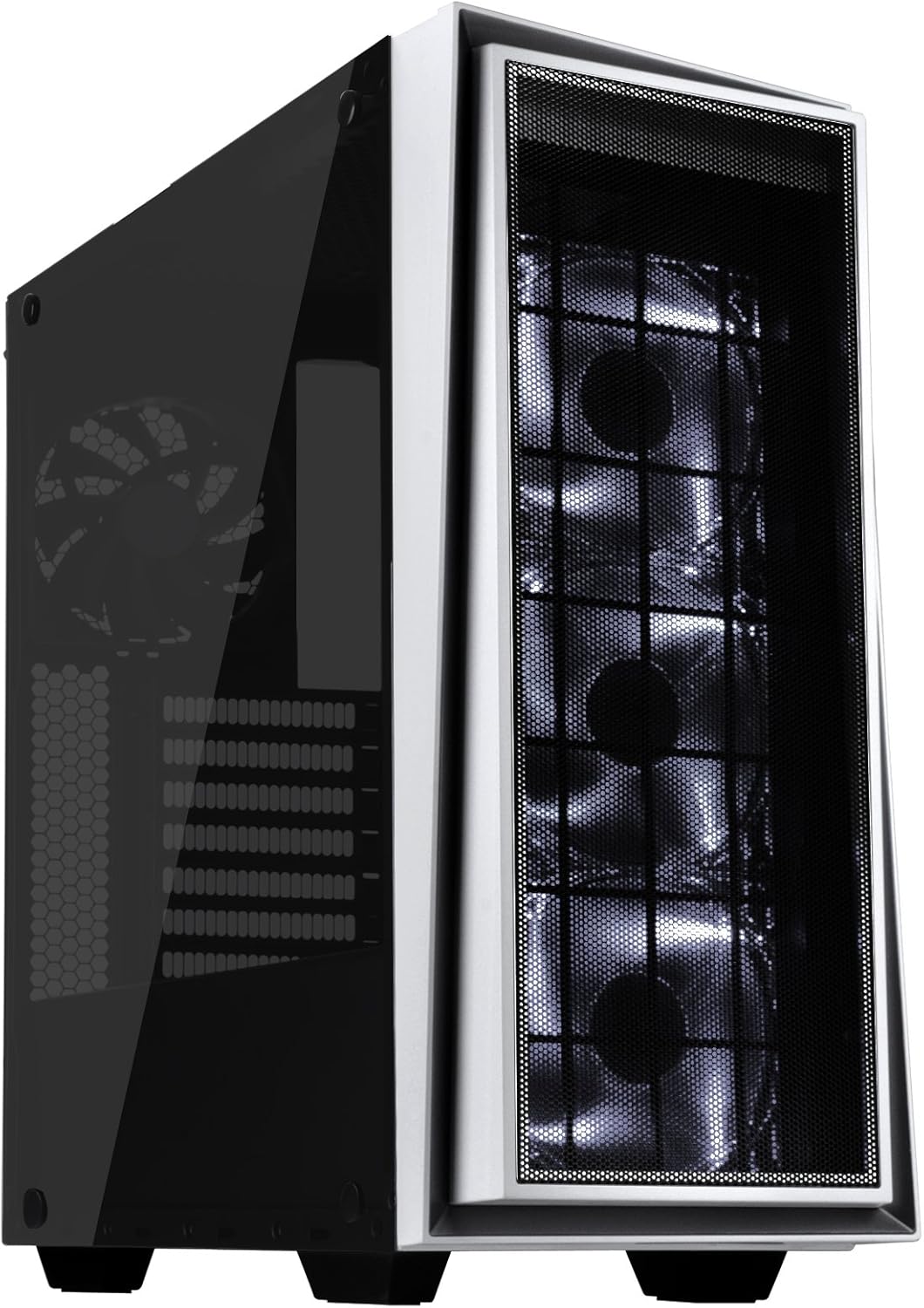 ATX Tower Computer Case with Three 120mm Red LED Intake Fans in Black and Red with Side Panel Window I513396