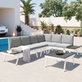 White Aluminum Patio Sectional Sofa Set with End Tables and Coffee Table P6922