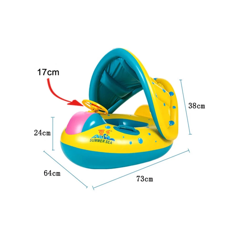 Inflatable Swimming Ring Baby Pool Float with Canopy Sunshade Roof I17375