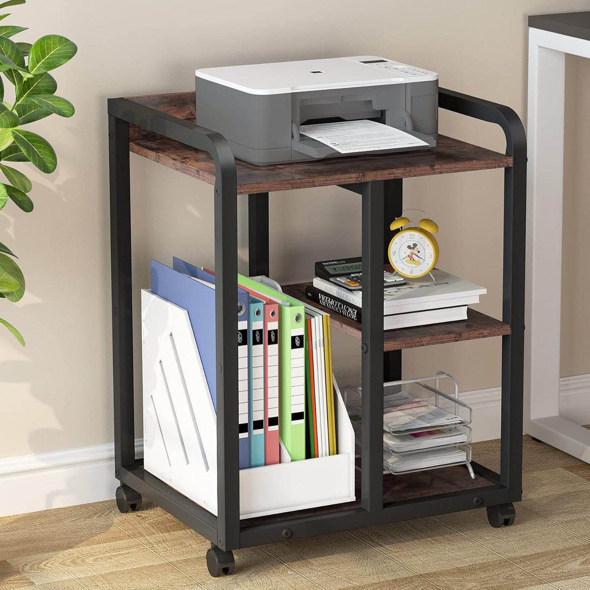 3-Tier Wood Rolling Printer Cart with Storage Shelves R443065