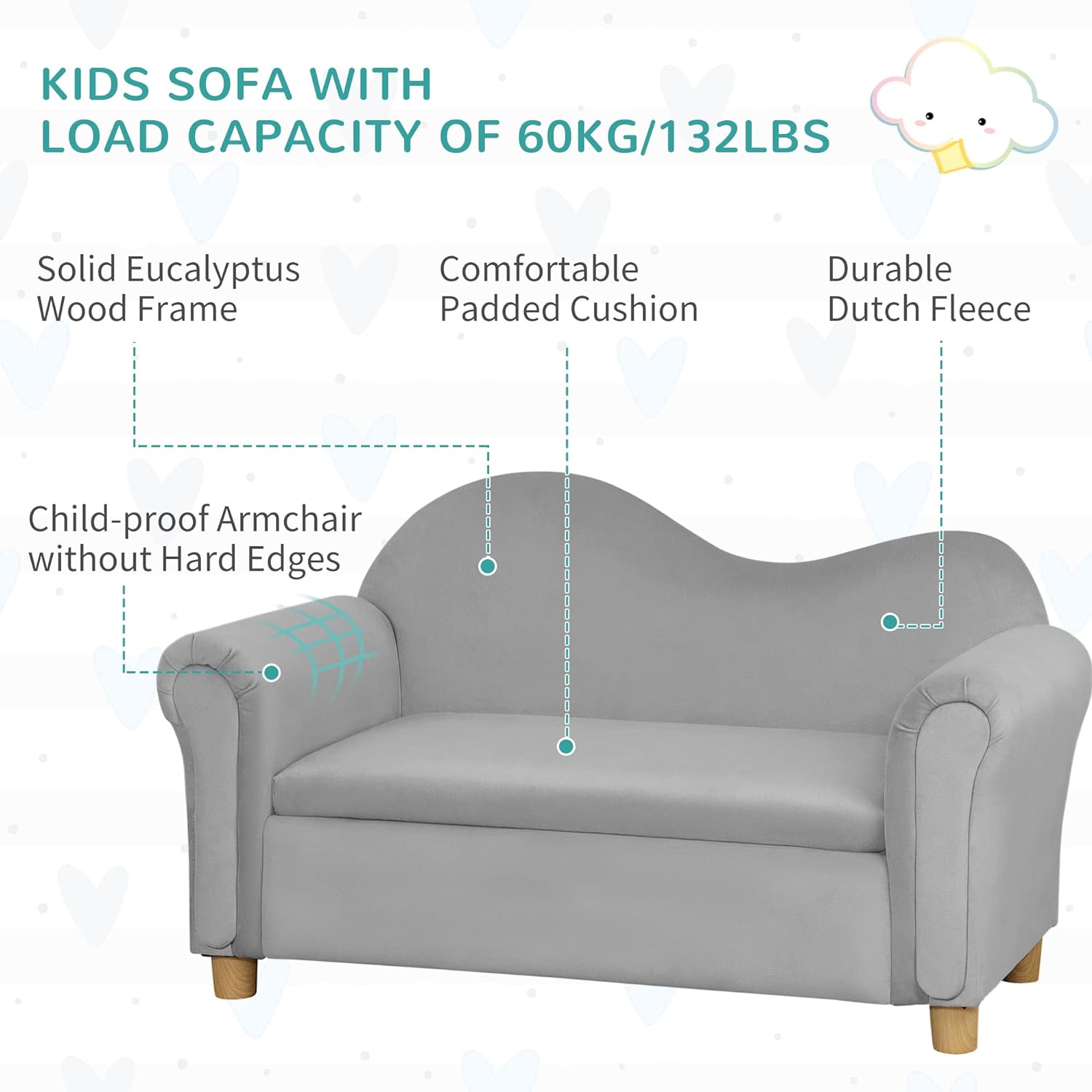 Grey Velvet Kids Sofa with Toy Storage Chest O9469
