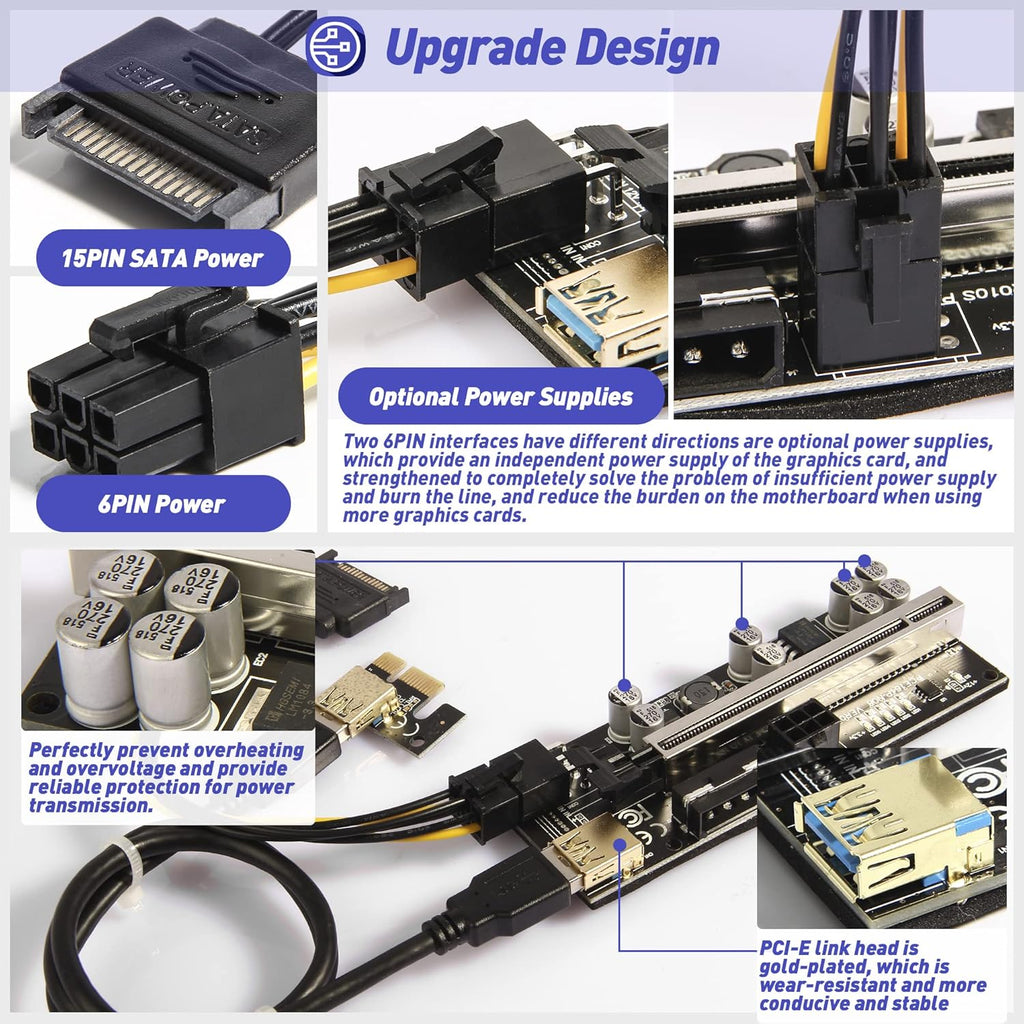 6 Pack PCI-E Riser Adapter Card with USB 3.0 Cable Q933368