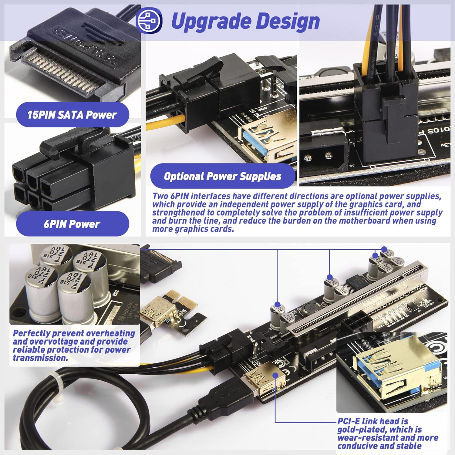 6 Pack PCI-E Riser Adapter Card with USB 3.0 Cable Q933368