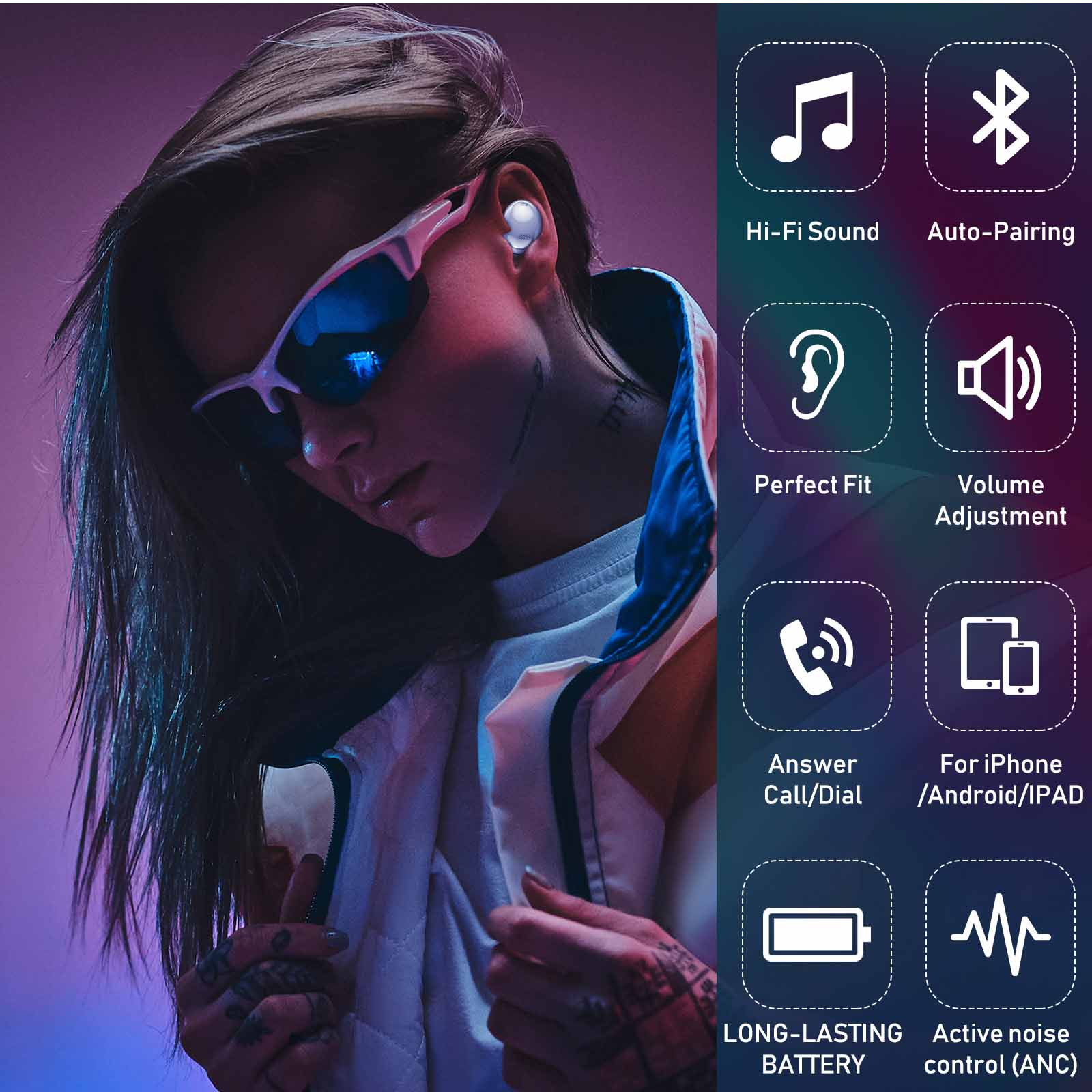 Purple True Wireless Earbuds with Active Noise Cancelling Y90764