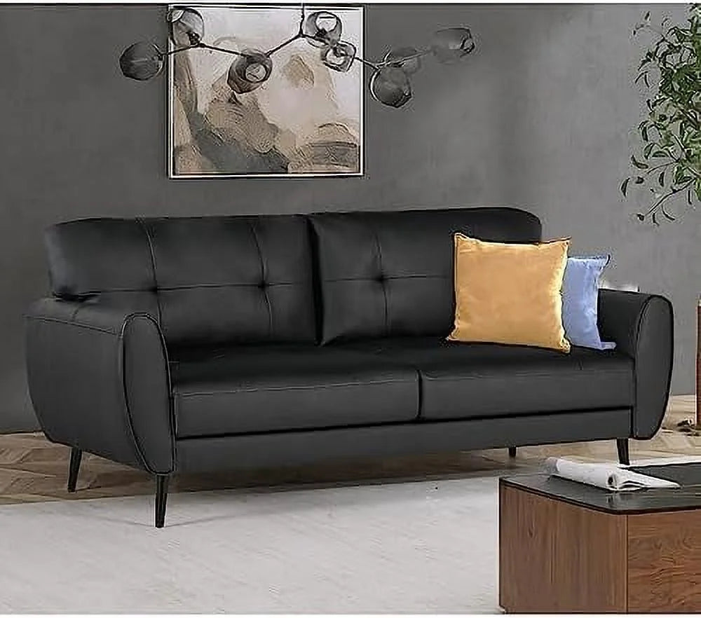 White Tufted Leather Loveseat Sofa H901